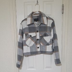 Love Tree Gray and Tan Plaid Utility Jacket